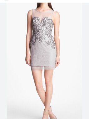 BCBGMaxAzria Gray Embellished Lace Mini Skirt